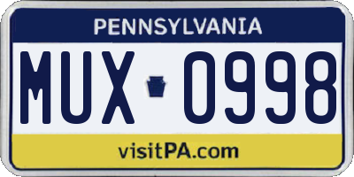 PA license plate MUX0998