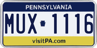 PA license plate MUX1116