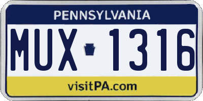 PA license plate MUX1316