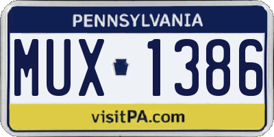 PA license plate MUX1386