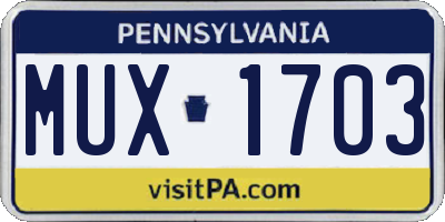 PA license plate MUX1703