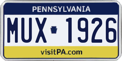 PA license plate MUX1926