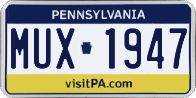 PA license plate MUX1947
