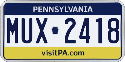 PA license plate MUX2418