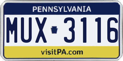 PA license plate MUX3116