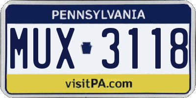 PA license plate MUX3118
