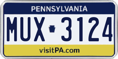 PA license plate MUX3124