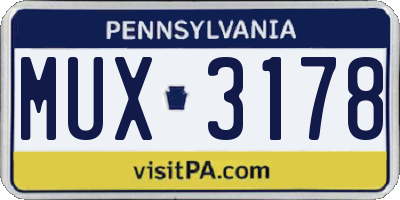 PA license plate MUX3178