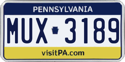 PA license plate MUX3189