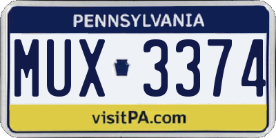 PA license plate MUX3374