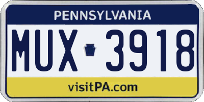 PA license plate MUX3918