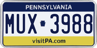 PA license plate MUX3988