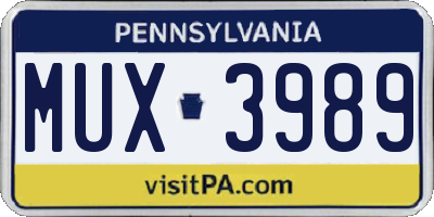PA license plate MUX3989