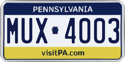 PA license plate MUX4003