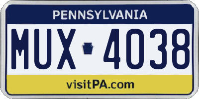 PA license plate MUX4038