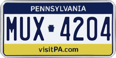 PA license plate MUX4204