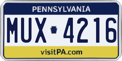 PA license plate MUX4216