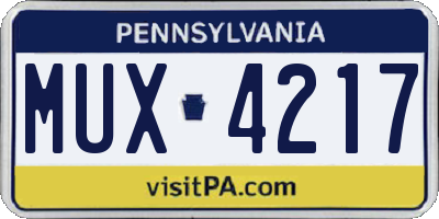 PA license plate MUX4217