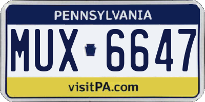 PA license plate MUX6647