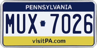 PA license plate MUX7026