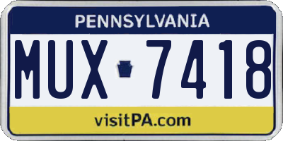 PA license plate MUX7418