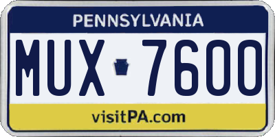PA license plate MUX7600