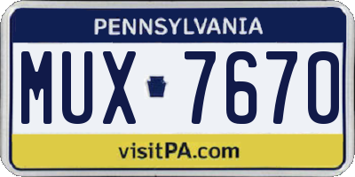 PA license plate MUX7670