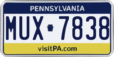 PA license plate MUX7838