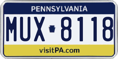 PA license plate MUX8118
