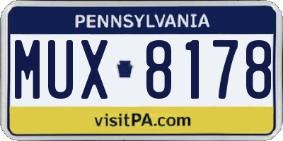 PA license plate MUX8178
