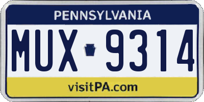 PA license plate MUX9314