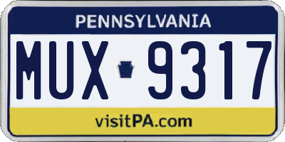 PA license plate MUX9317
