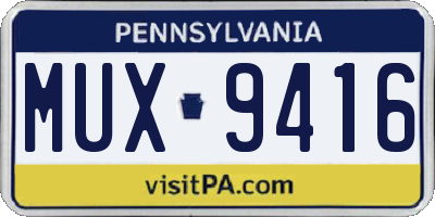 PA license plate MUX9416