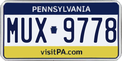 PA license plate MUX9778