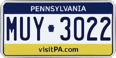 PA license plate MUY3022