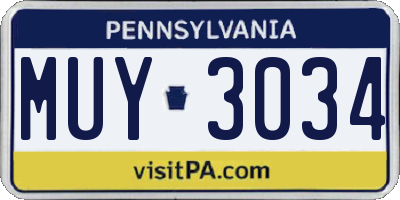 PA license plate MUY3034