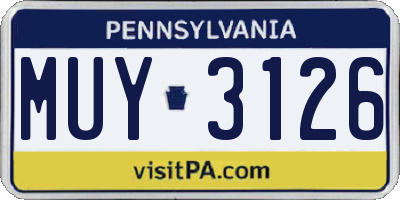 PA license plate MUY3126