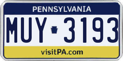 PA license plate MUY3193