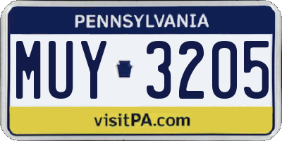 PA license plate MUY3205