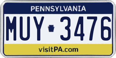 PA license plate MUY3476