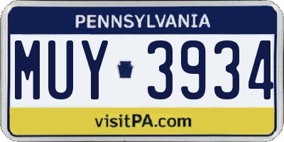 PA license plate MUY3934