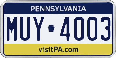 PA license plate MUY4003