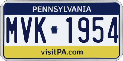 PA license plate MVK1954