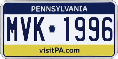 PA license plate MVK1996