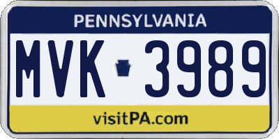 PA license plate MVK3989