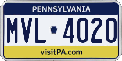 PA license plate MVL4020