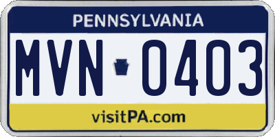 PA license plate MVN0403