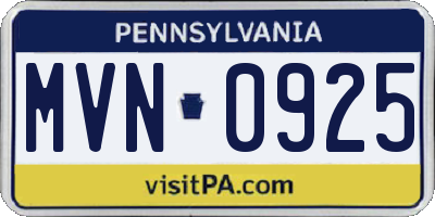 PA license plate MVN0925