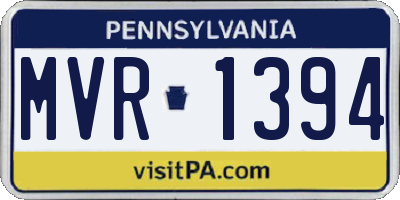 PA license plate MVR1394