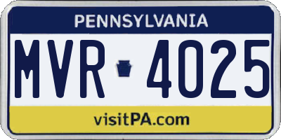PA license plate MVR4025